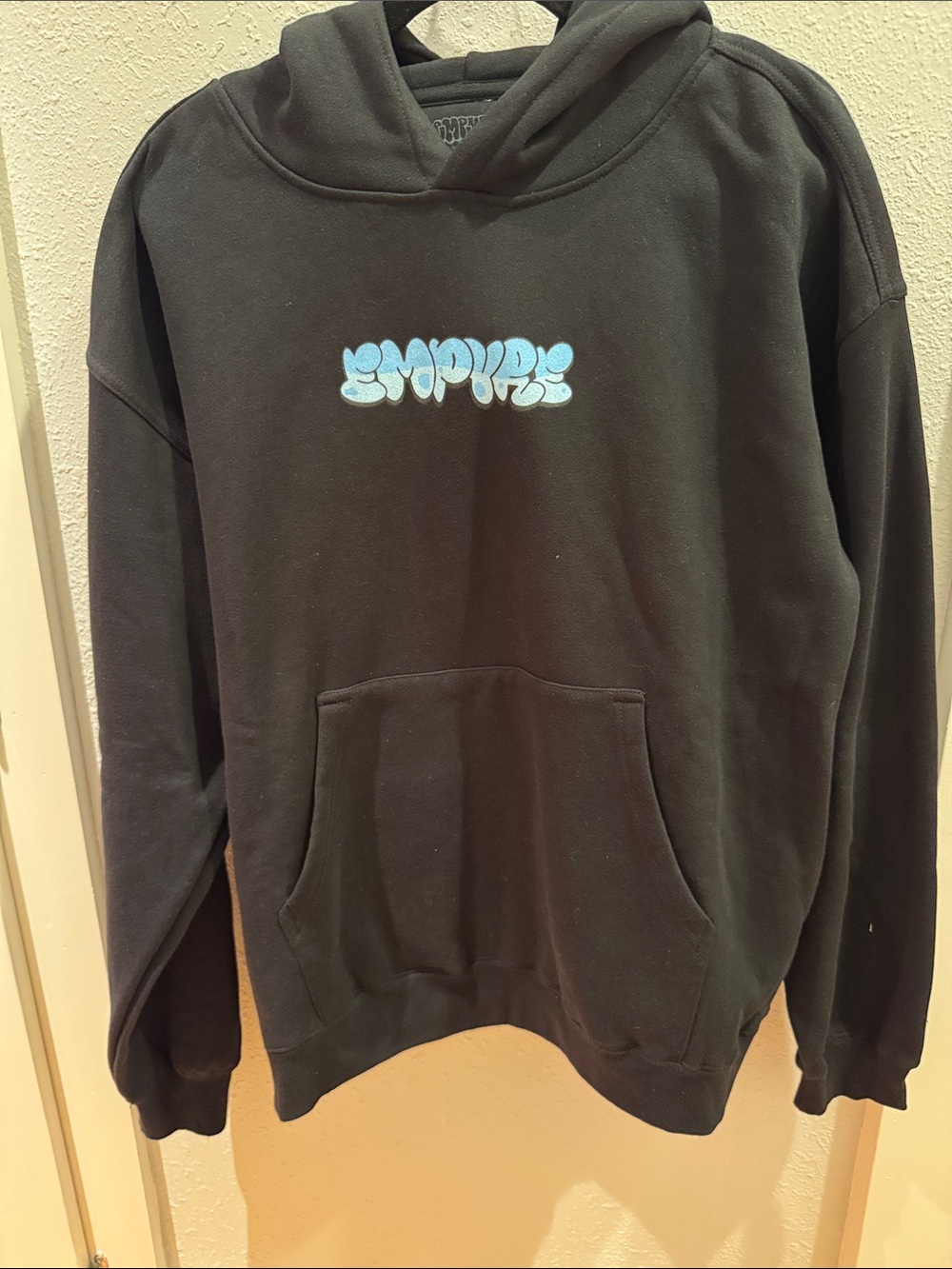 Empyre Black Men's Hoodie Sweatshirt with Light Blue Graphic Size L
